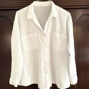 Eileen Fisher Organic Cotton Lofty Guaze Shirt Blouse Classic Collar White Large